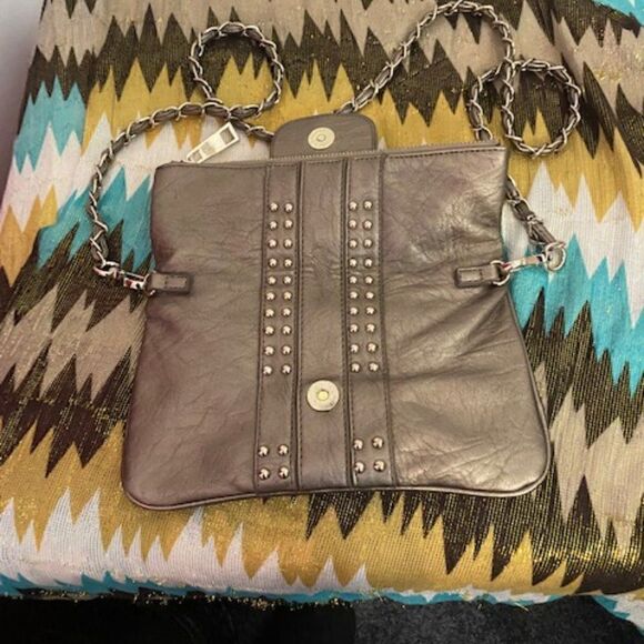 CACHE Gold Studded Fold-over Crossbody bag with Bamboo Closure EUC - Picture 2 of 4